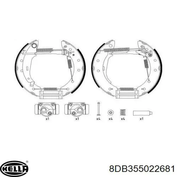 Колодки тормозные задние барабанные, в сборе с цилиндрами, комплект 8DB355022681 HELLA