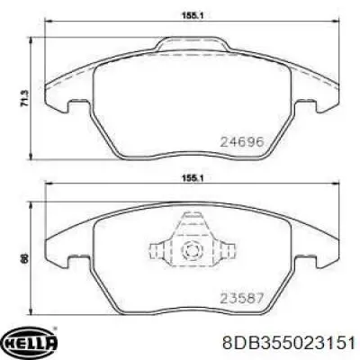 Передние тормозные колодки 8DB355023151 HELLA