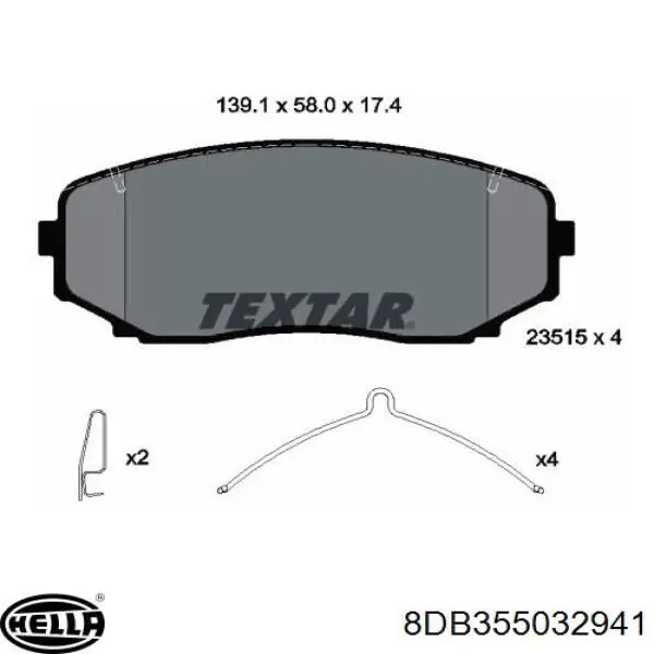 Передние тормозные колодки 8DB355032941 HELLA