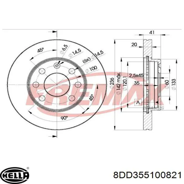Передние тормозные диски 8DD355100821 HELLA