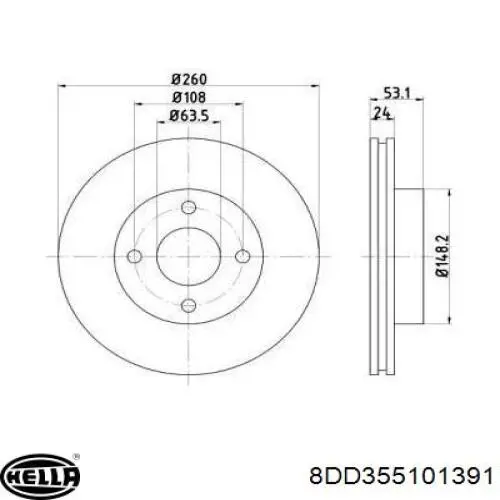 Передние тормозные диски 8DD355101391 HELLA