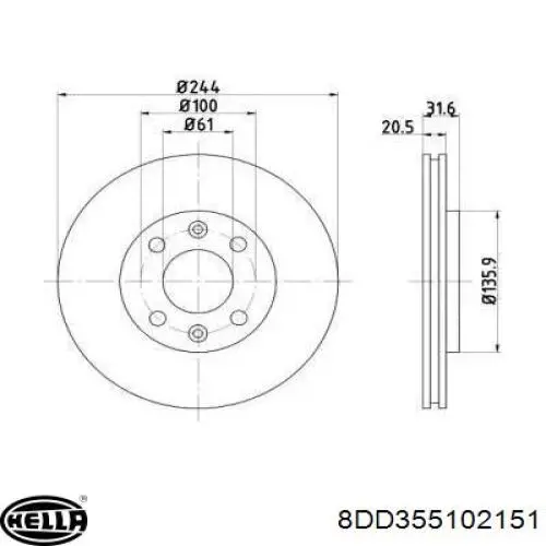 Передние тормозные диски 8DD355102151 HELLA