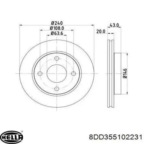 8DD 355 102-231 HELLA диск тормозной передний