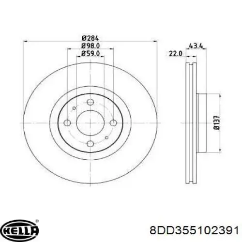 8DD355102391 HELLA диск тормозной передний