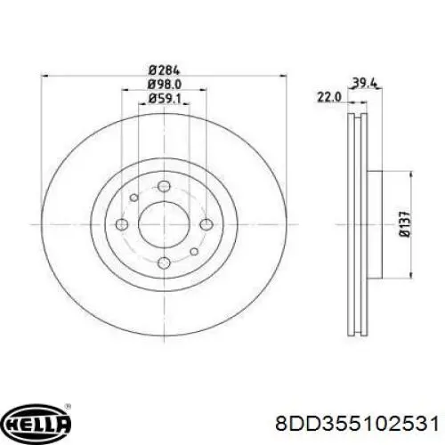 Передние тормозные диски 8DD355102531 HELLA