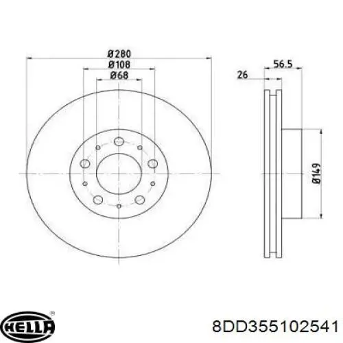 Передние тормозные диски 8DD355102541 HELLA