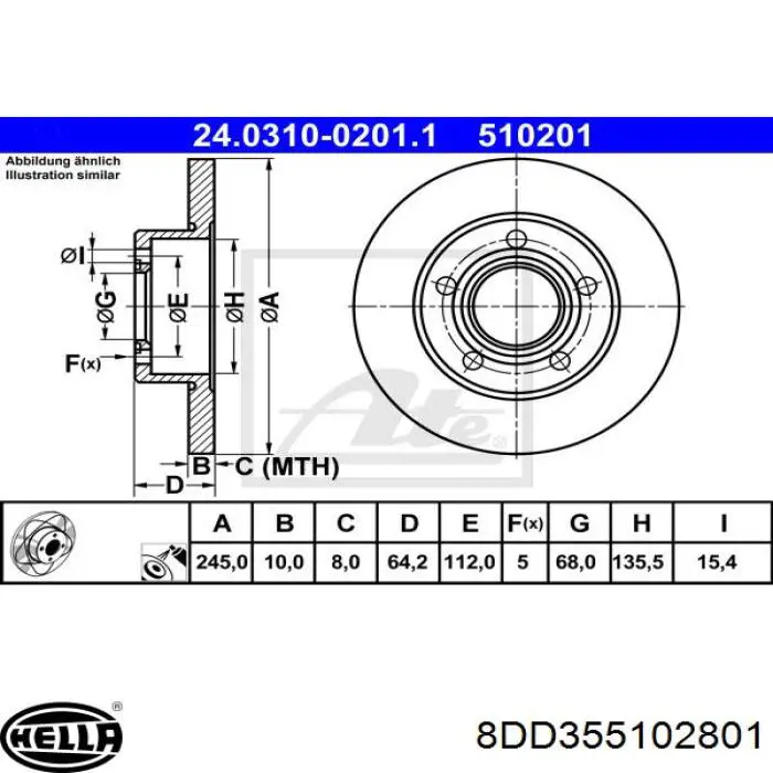 8DD 355 102-801 HELLA диск тормозной задний