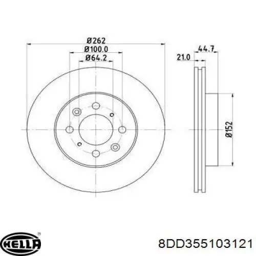 Передние тормозные диски 8DD355103121 HELLA