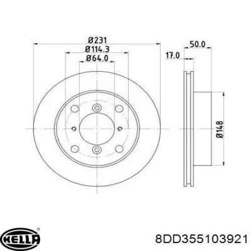 8DD 355 103-921 HELLA диск тормозной передний