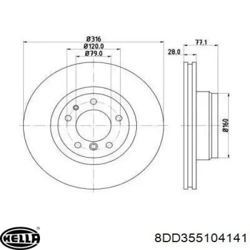 8DD355104141 HELLA диск тормозной передний