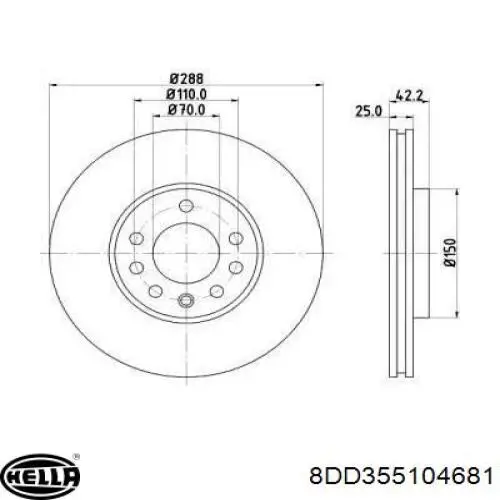 8DD355104681 HELLA диск тормозной передний