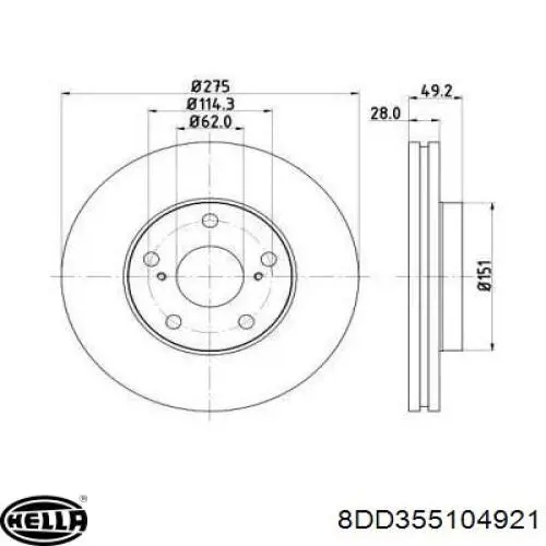 Передние тормозные диски 8DD355104921 HELLA