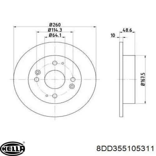 8DD 355 105-311 HELLA диск тормозной задний