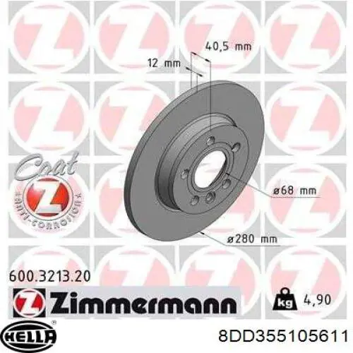 Купить 8DD355105611 HELLA Диск тормозной задний