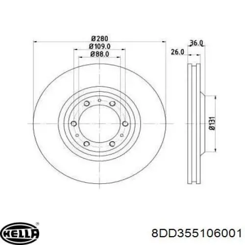 Передние тормозные диски 8DD355106001 HELLA