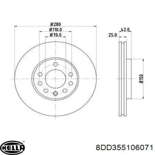 8DD355106-071 HELLA диск тормозной передний