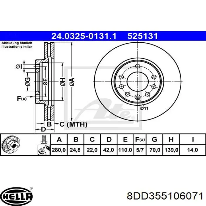Передние тормозные диски 8DD355106071 HELLA