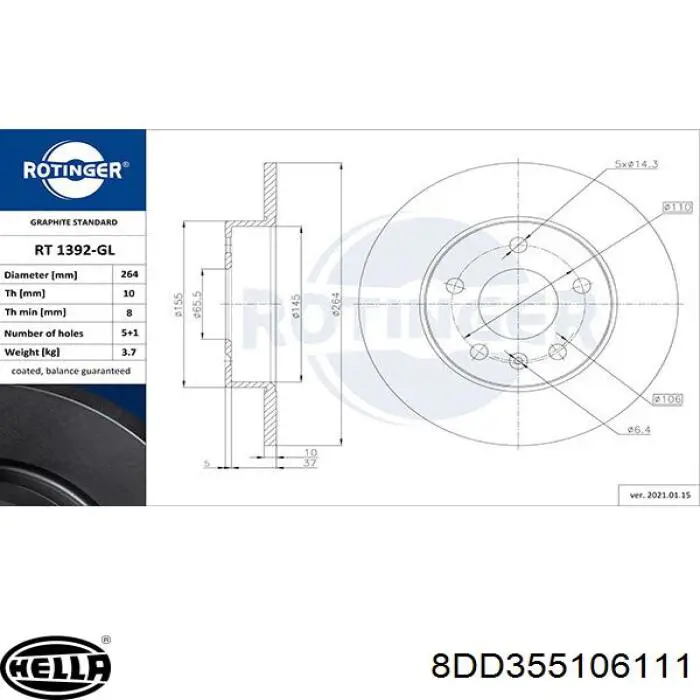 Тормозные диски 8DD355106111 HELLA