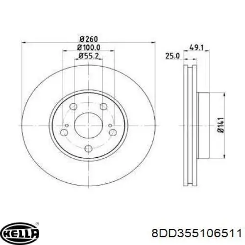 8DD355106511 HELLA диск тормозной передний