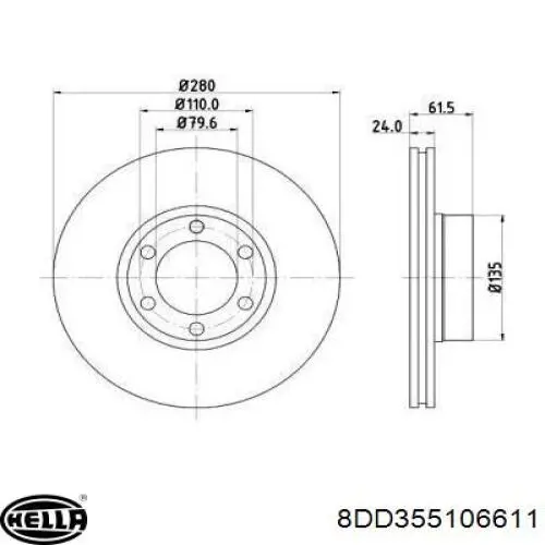 8DD 355 106-611 HELLA диск тормозной передний