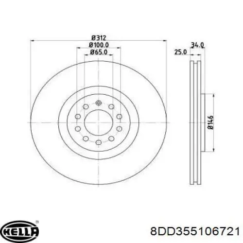 Передние тормозные диски 8DD355106721 HELLA