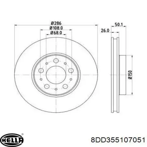 Передние тормозные диски 8DD355107051 HELLA