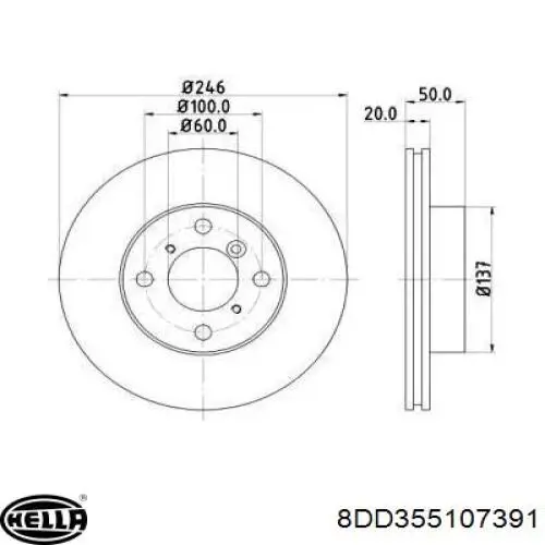 Передние тормозные диски 8DD355107391 HELLA