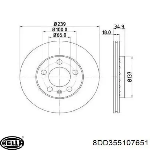 8DD355107651 HELLA диск тормозной передний