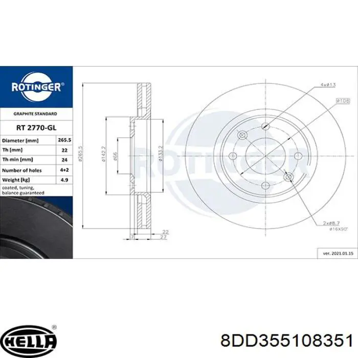 Передние тормозные диски 8DD355108351 HELLA