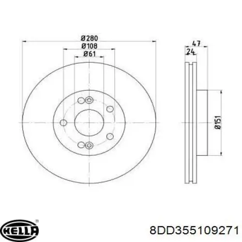 Передние тормозные диски 8DD355109271 HELLA