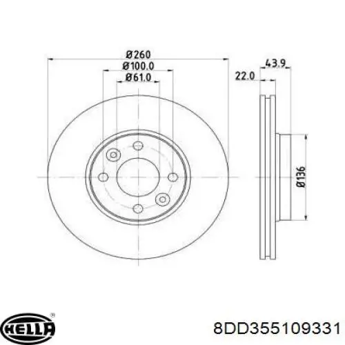Тормоз дисковый передний HELLA 8DD355109331 цена, от 37.07 USD