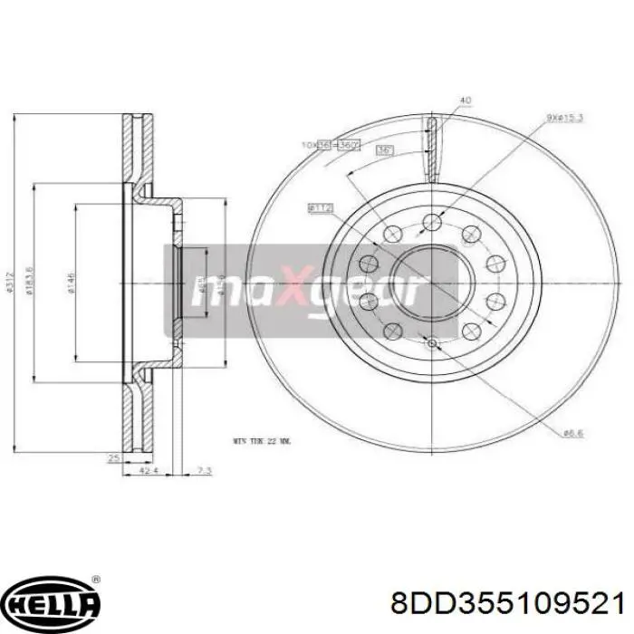 Передние тормозные диски 8DD355109521 HELLA