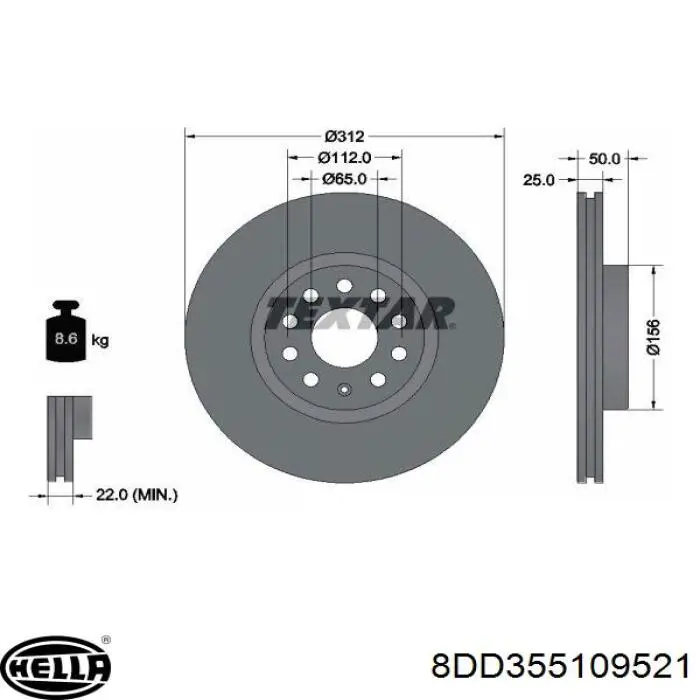 8DD355109-521 HELLA диск тормозной передний