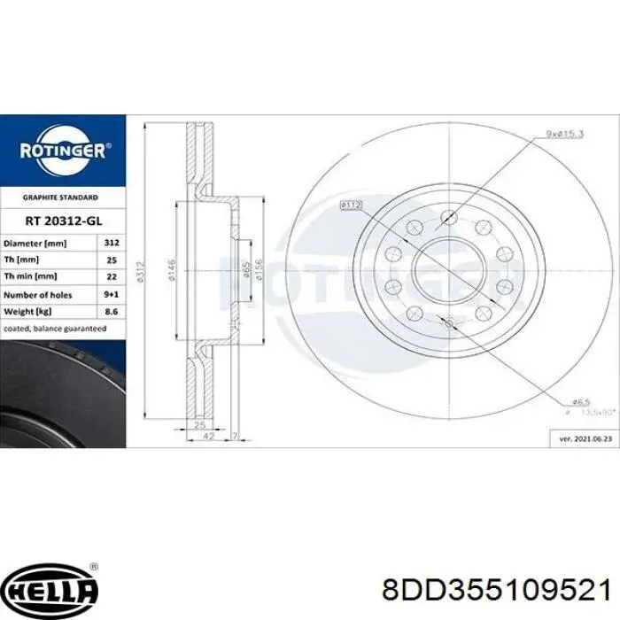 Купить 8DD355109521 HELLA Ротор тормозной