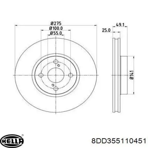 Передние тормозные диски 8DD355110451 HELLA