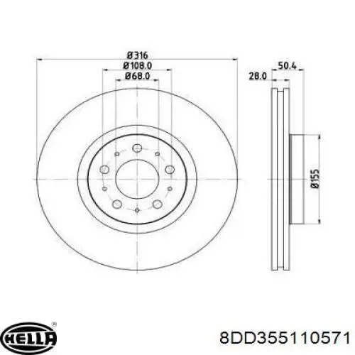 Передние тормозные диски 8DD355110571 HELLA