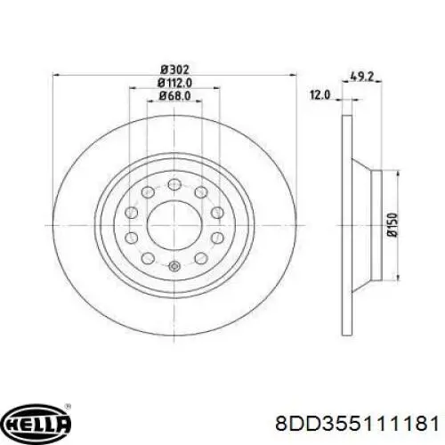 8DD 355 111-181 HELLA диск тормозной задний