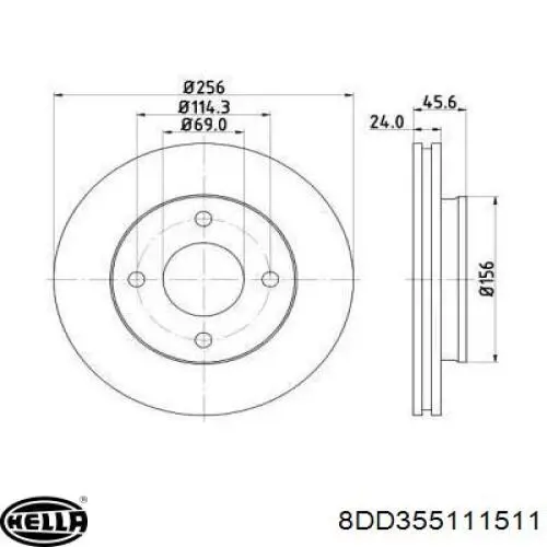 8DD355111511 HELLA диск тормозной передний