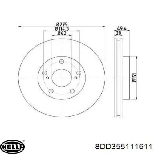 8DD355111611 HELLA диск тормозной передний