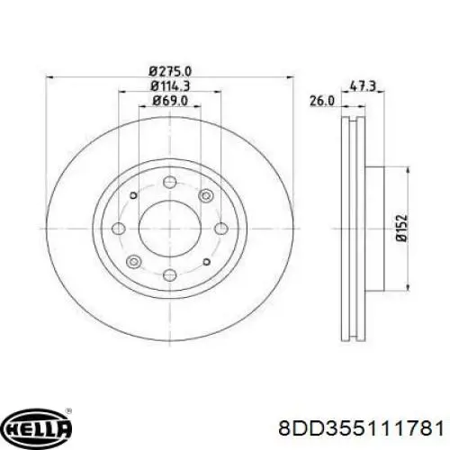 Передние тормозные диски 8DD355111781 HELLA