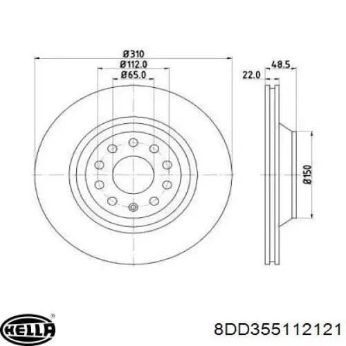 8DD355112121 HELLA диск тормозной задний