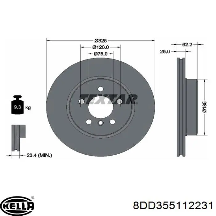 Диск гальмівний передній 8DD355112231 HELLA