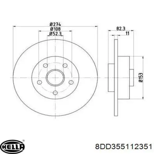 8DD355112351 HELLA диск тормозной задний