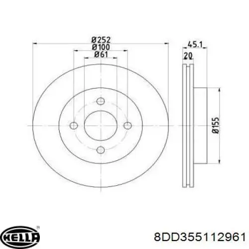 8DD355112961 HELLA диск тормозной передний