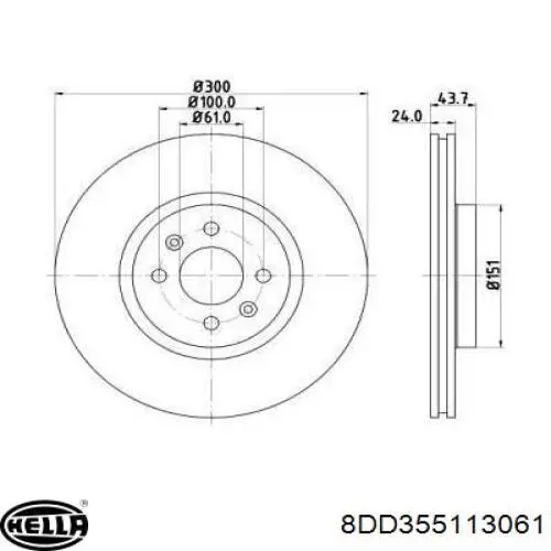 Передние тормозные диски 8DD355113061 HELLA