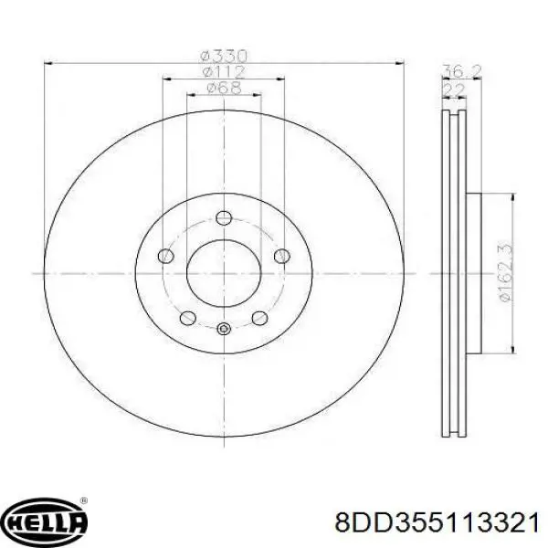 Задний тормозной диск HELLA 8DD355113321 цена, от 49.83 USD
