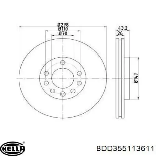 Передние тормозные диски 8DD355113611 HELLA