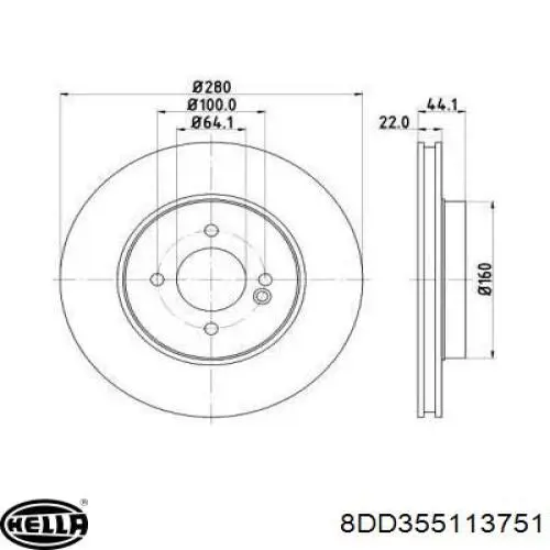 Передние тормозные диски 8DD355113751 HELLA