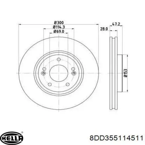 8DD 355 114-511 HELLA диск тормозной передний