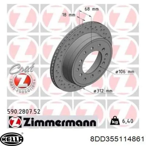 Задний тормозной диск HELLA 8DD355114861 цена, от 45.61 USD